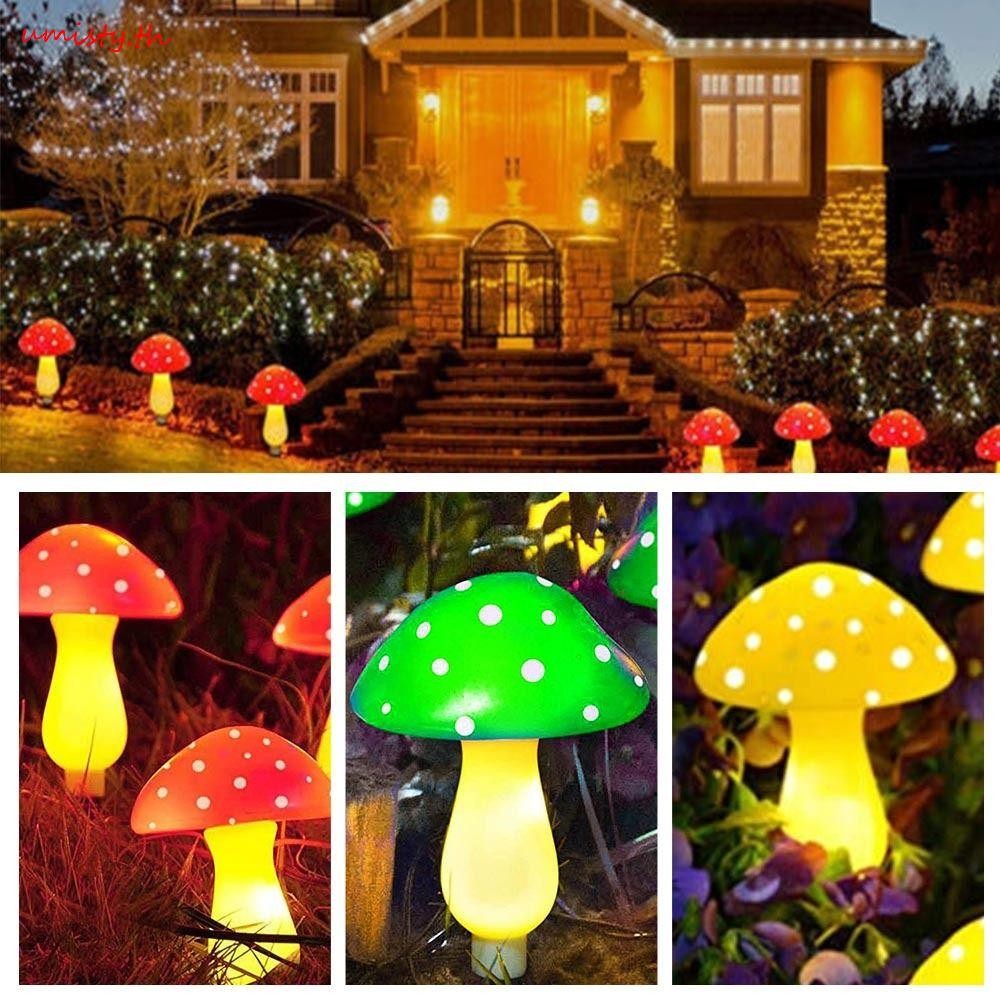 UMISTY โคมไฟ LED รูปปั้นเห็ด พลังงานแสงอาทิตย์ 5 สี สําหรับตกแต่งสวน กลางแจ้ง 6 ชิ้น ต่อชุด