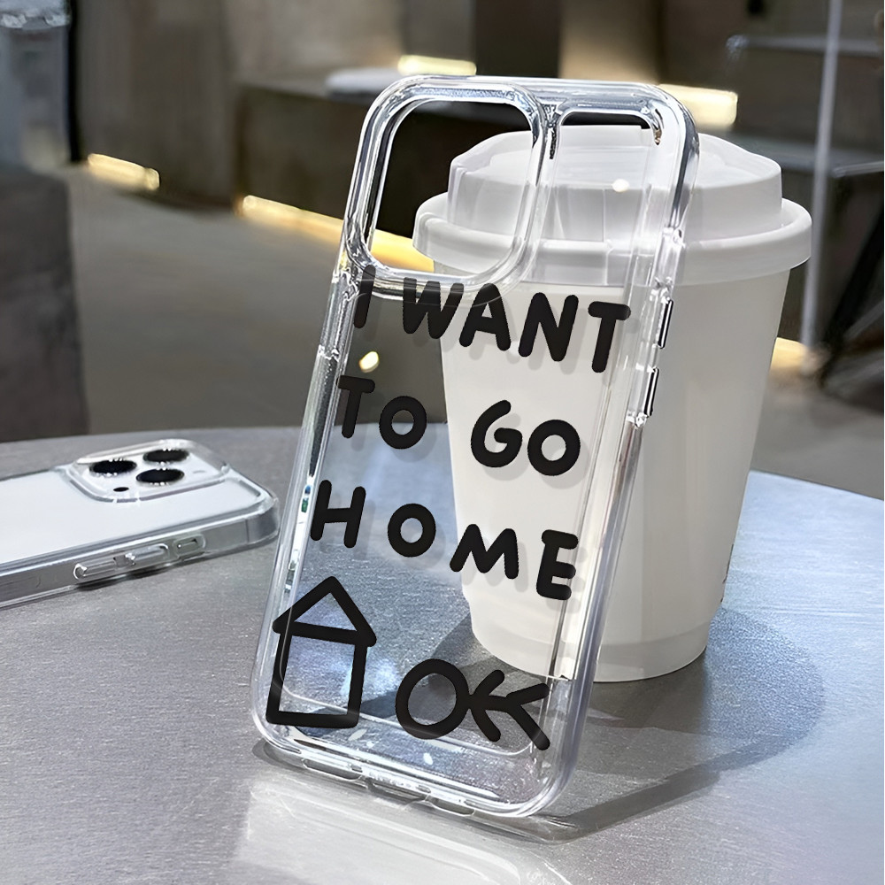 โปร่งใสสําหรับ iphone 16 pro Max 11 15promax 14 13 12 7Plus X XS Max 8 7 แฟชั่น Go Home กันกระแทก