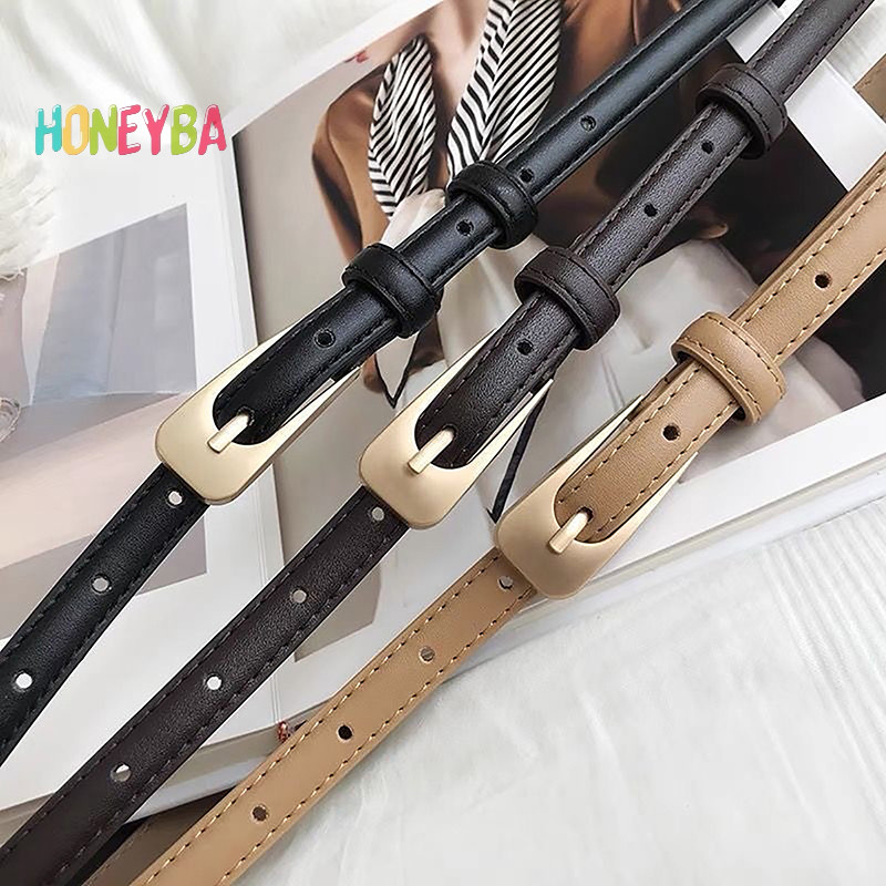 <Honeyba> เข็มขัดเอวบางผู้หญิง Retro อเนกประสงค์ชุดลําลองกระโปรงตกแต่งเรียบง่ายสายหนังหัวเข็มขัดโลหะผสมรูปร่างไม่สม่ําเสมอ Nice
