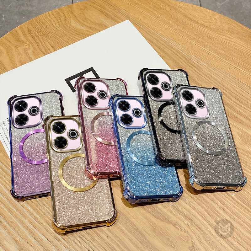 ปลอกสําหรับ Xiaomi Redmi 14C 13C 12 12C 10 10A 10C 9A 9C Glitter ชุบกันกระแทกแหวนแม่เหล็กใสเคสโทรศัพท์ฝาครอบ