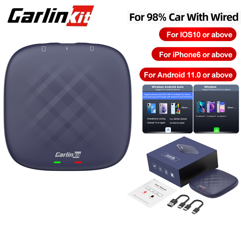 Carlinkit ไร้สาย CarPlay Android Auto Ai TV Box Plus Android13 GPS Glonass 8+128GB/4+64GB QCM 8-Core