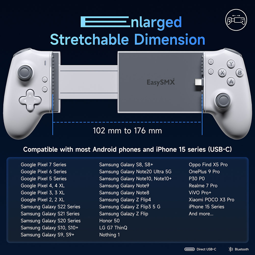 Easysmx M15 ตัวควบคุมโทรศัพท์มือถือประเภท C Hall Mechanical Gamepad สําหรับ iPhone 15 โทรศัพท์ Android Cloud Gaming Xbox เกม Pass