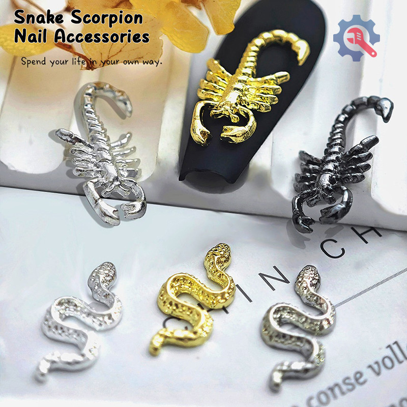 [GE] 10 ชิ้นโลหะผสมงูและแมงป่องเล็บ Ch โลหะผสมสี 3D งูออกแบบเครื่องประดับเล็บ Serpiente Diy ตกแต่ง TH