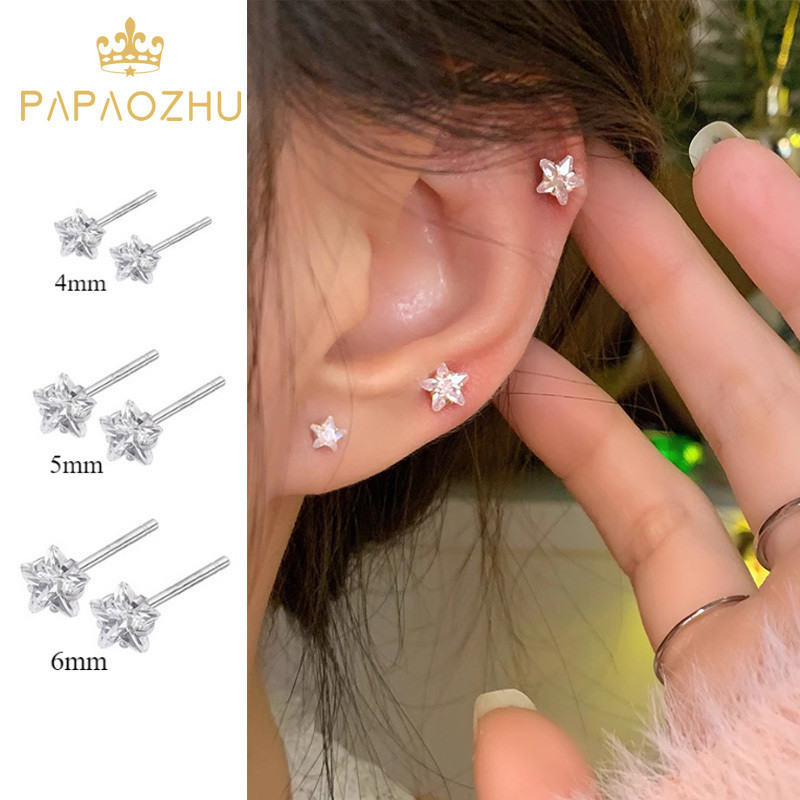 Papaozhu Elegant s925 Silver Glittery Zircon Star Stud ต่างหูสําหรับผู้หญิงหญิงสวมใส่ทุกวันเลือกฟรี Rhinestone หูเครื่องประดับ
