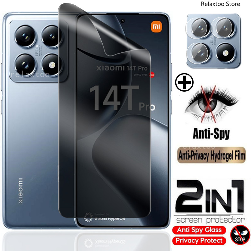 2in1 หน้าจอความเป็นส่วนตัว Soft Hydrogel ฟิล์มสําหรับ Xiaomi 14T Pro 14TPro 14 T Xiaomi14T Pro Xiaomi14TPro 5G 2024 Anti Spy ด้านหน้า Hydrogel หน้าจอกล้องเลนส์ปกป้องฟิล์มโทรศัพท์