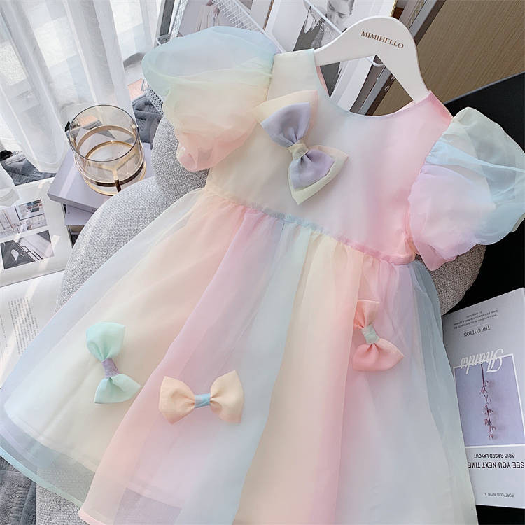 Girls Dress Summer 2024 Latest Bow Tulle Skirt Girls Fashionable Colorful Princess Skirt uQlN