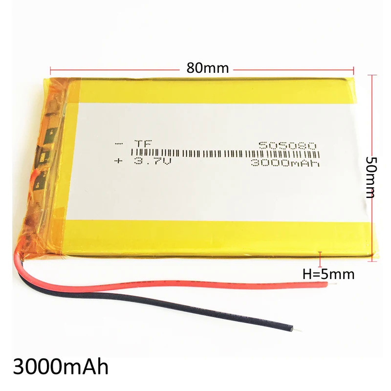 3.7V 3000mAh Lithium Polymer LiPo Rechargeable Battery 505080 Cells For Mp3 GPS PSP tablet PC PAD MI