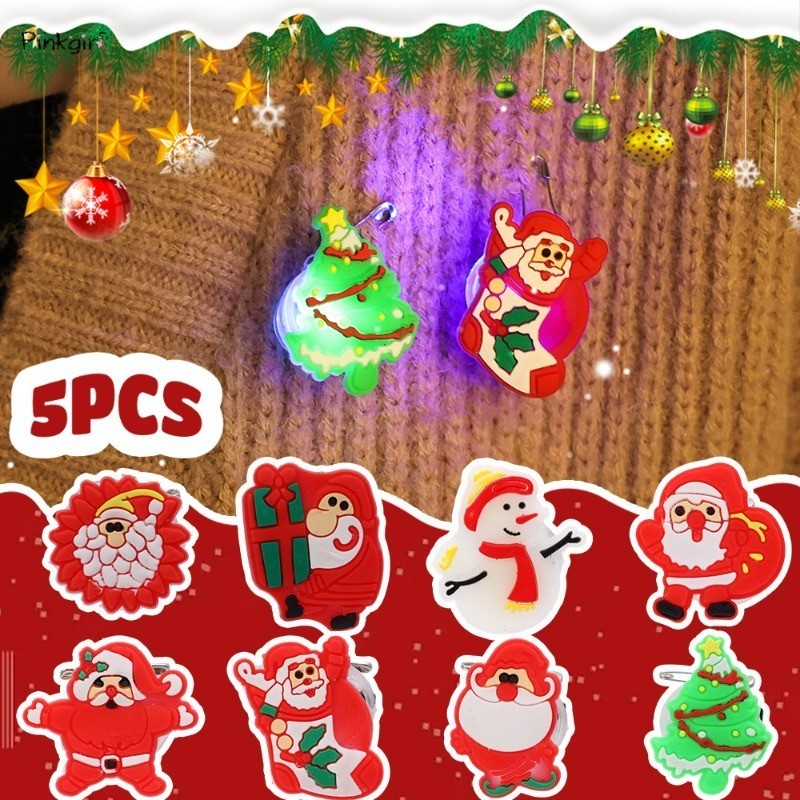 5 ชิ้น/ล็อต LED กระพริบ Light Up เข็มกลัดเรืองแสงต้นคริสต์มาส Snowman Santa Claus ปก Pin เครื่องประดับปีใหม่ Xmas เทศกาล Party Decor