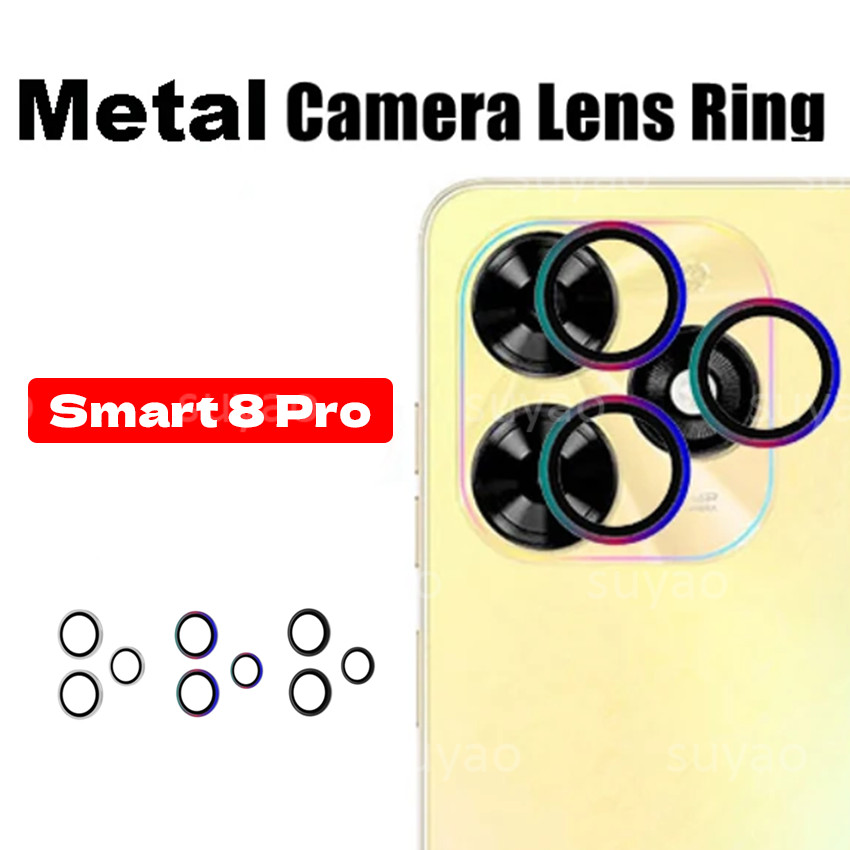 สําหรับ Tecno สมาร์ท 10 Plus 9 8 Pro Pop8 Spark 20 C 20C Go 2 1 G02 2024 2025 Eagle Eye เลนส์กล้องฟิล์ม Smart10 Smart8 Spark20 โค้งกระจกนิรภัยโลหะแหวน Protectors หน้าจอ