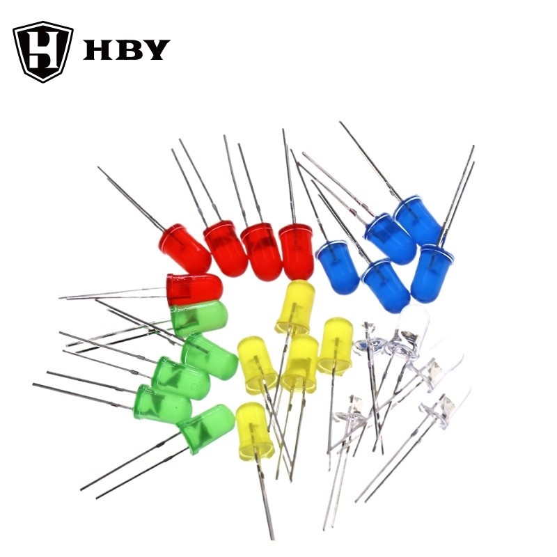 100pcs F3 F5 3 มม.5 มม.LED Assorted Kit LED DIY 5 สีสีขาวสีเหลืองสีแดงสีเขียวสีฟ้า