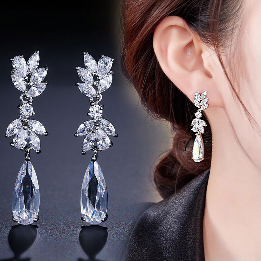 หรูหรา High-End แฟชั่น Super Flash หูข้าวสาลี Rhinestone Water Drop ประณีต Niche Design ต่างหู