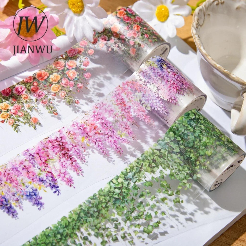 Jianwu 50 มม.* 200 ซม.เถาภูเขา Series Vintage พืชดอกไม้ภูมิทัศน์วัสดุ Collage เทป PET Creative Journal เครื่องเขียน