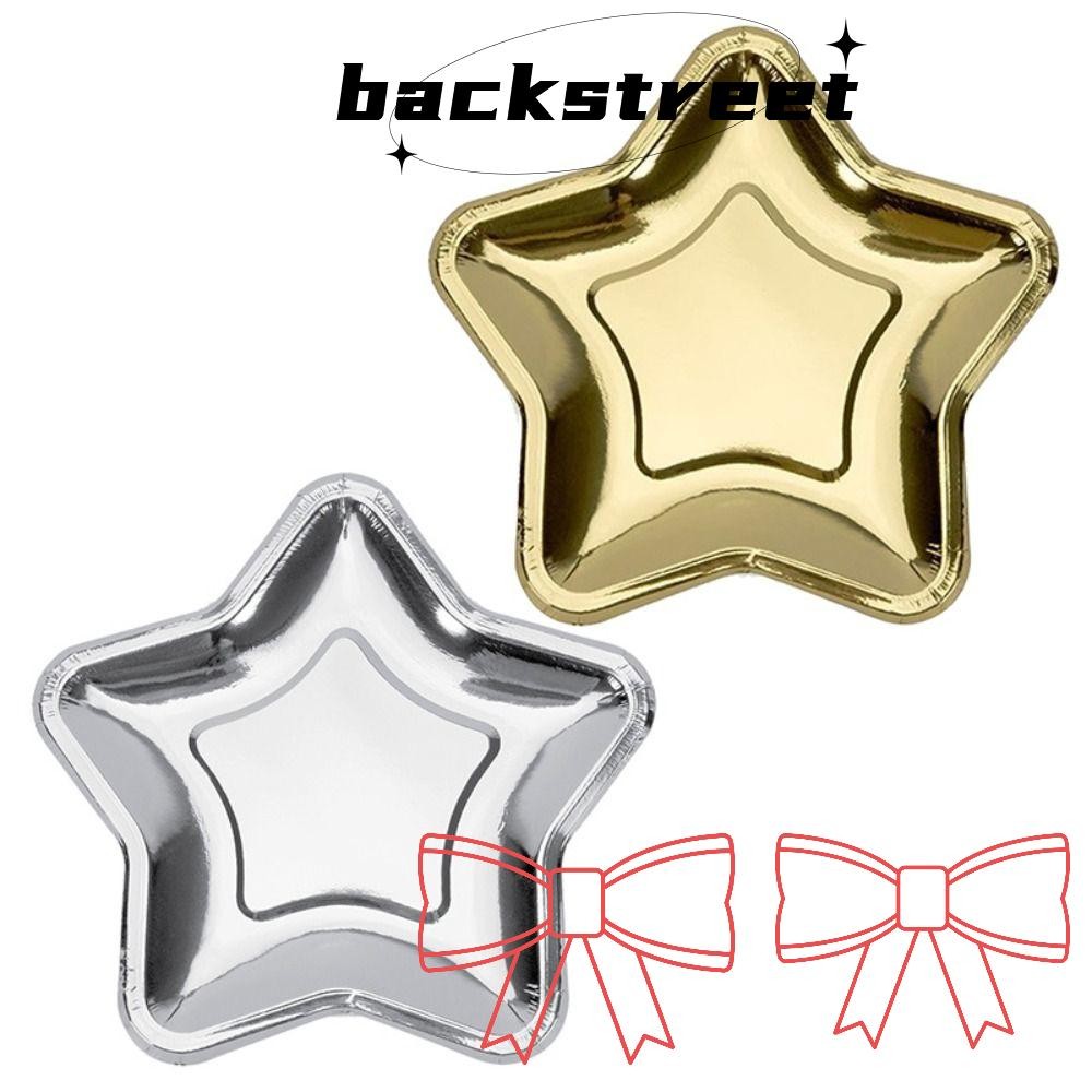 Backstage 10pcs Star Shaped Dinner Plates, Paper Golden Disposable Paper Plate, Portable Silver Five