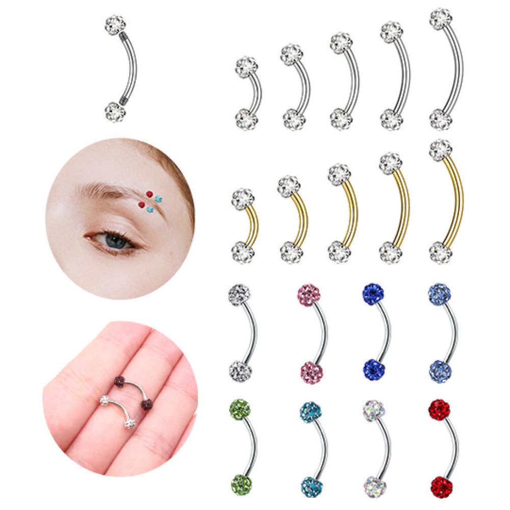 1 PC คริสตัลคู่คิ้วเจาะ 14G สแตนเลสเจาะสะดือเงิน Gold Helix Conch Rook กระดูกอ่อนเจาะต่างหู