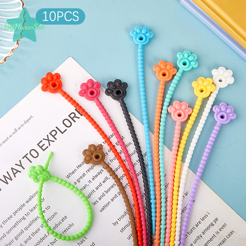 [BigHouseSea] 10 ชิ้นการ์ตูนกรงเล็บแมวที่มีสีสันสายซิลิโคนพวงกุญแจจี้อุปกรณ์เสริม Organizer Pengikat Kabel กระเป๋าเป้สะพายหลัง DIY ตกแต่งของขวัญใหม่