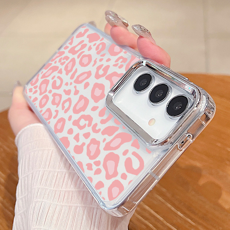 Samsung Galaxy S24 S23 PLUS S22 Ultra S21 FE A55 Leopard Square Straight Edge เคสโทรศัพท์โปร่งใส