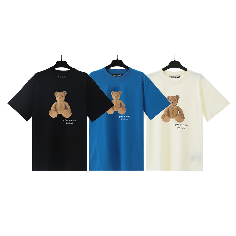 Street แฟชั่น 9A1M3 ผู้ชายและผู้หญิงผ้าฝ้ายเสื้อยืดหมีหน้าอกเสื้อแขนสั้นเสื้อลําลอง Unisex