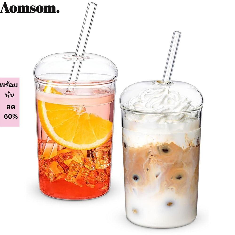 ถ้วยแก้ว ออมโซม ถ้วยกาแฟทนทานขนาด 500 มล. แก้วน้ําแก้วความจุขนาดใหญ่สร้างสรรค์พร้อมหลอด
