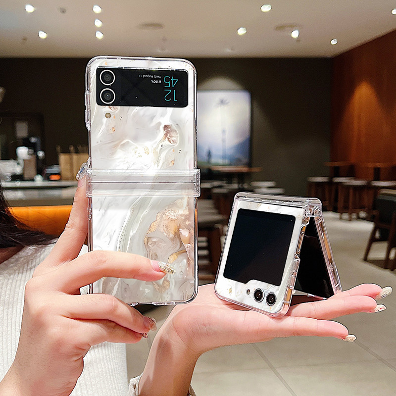 สําหรับปลอก Samsung Galaxy Z Flip3 Z Flip4 Flip5 ZFlip 6 Gradient Marble PC Hard 3 in 1 ฝาครอบพับ