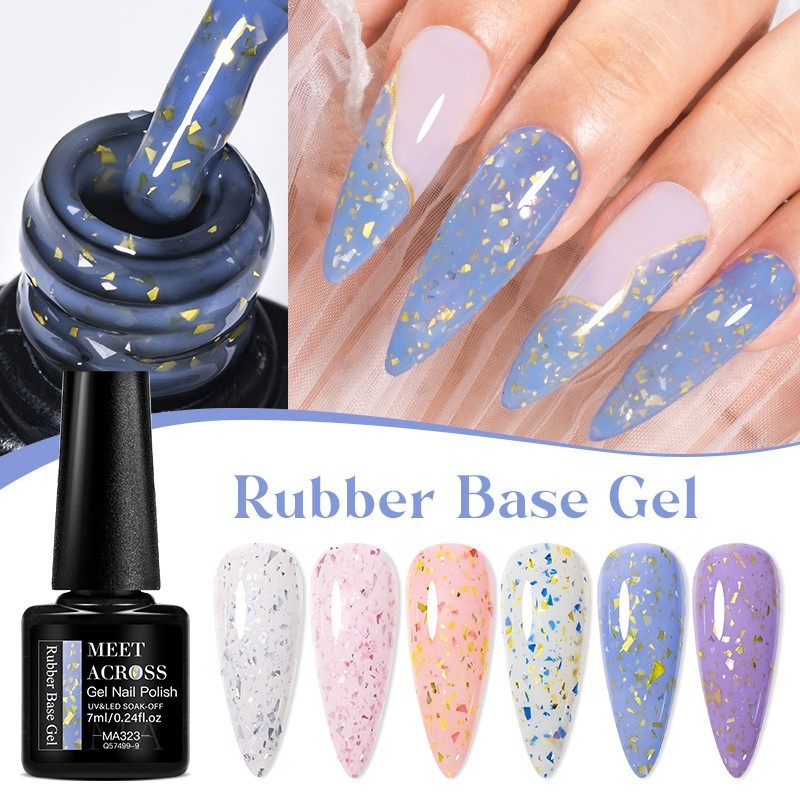 MEET ACROSS 7ml Glitter ฐานยางเจลเล็บ UV กึ่งถาวรเล็บเจลเคลือบเงา Soak Off เจลเคลือบเงาเล็บ