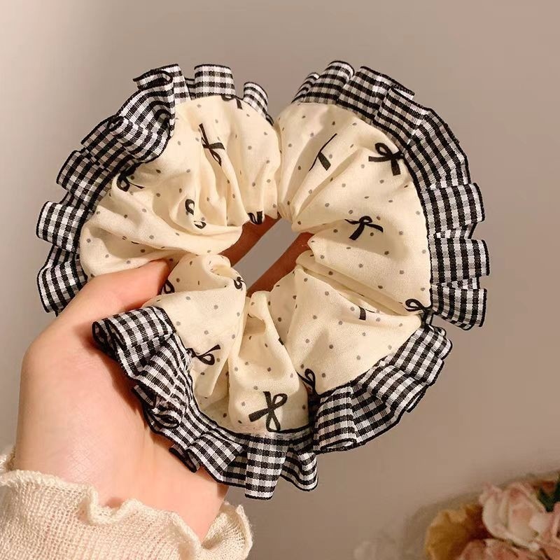 2024 สไตล์บัลเล่ต์ Bow Lace Scrunchy Hair Hoop ครีมคาดศีรษะ