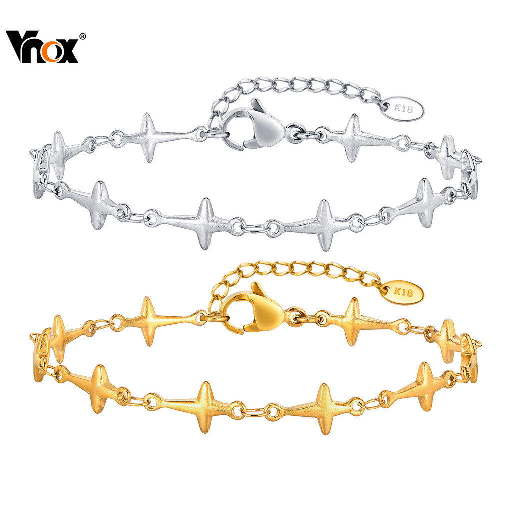 VNOX วีน็อกซ์ สร้อยข้อมือสี่ดาวสําหรับผู้หญิงสาว,สแตนเลสปรับสร้อยข้อมือน่ารัก,แฟชั่นเครื่องประดับครบรอบปัจจุบันของขวัญวั