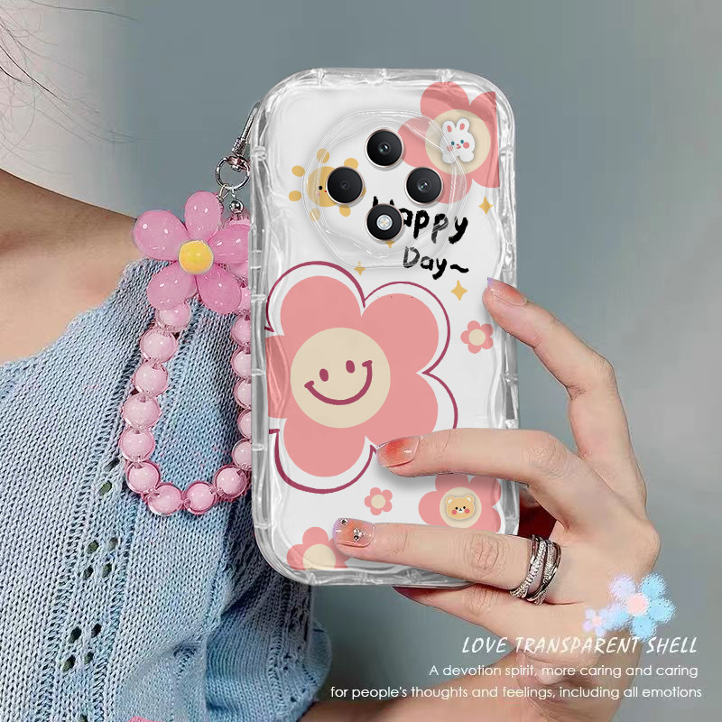 เคส Xiaomi Redmi 14C เคสโทรศัพท์ใส ดอกไม้ เชือกห้อยลูกปัด เคสโทรศัพท์กันกระแทกแบบใส