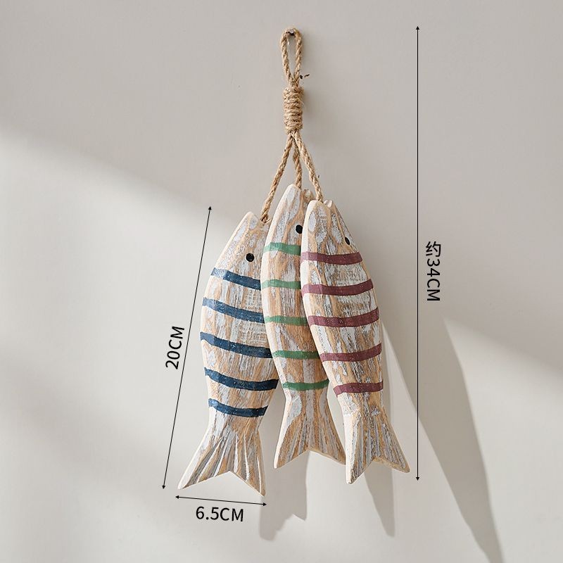 อเมริกัน retro handmade ไม้แกะสลักปลาเมดิเตอร์เรเนียนสร้างสรรค์ปลาแขวนร้านอาหารพื้นหลังตกแต่งจี้