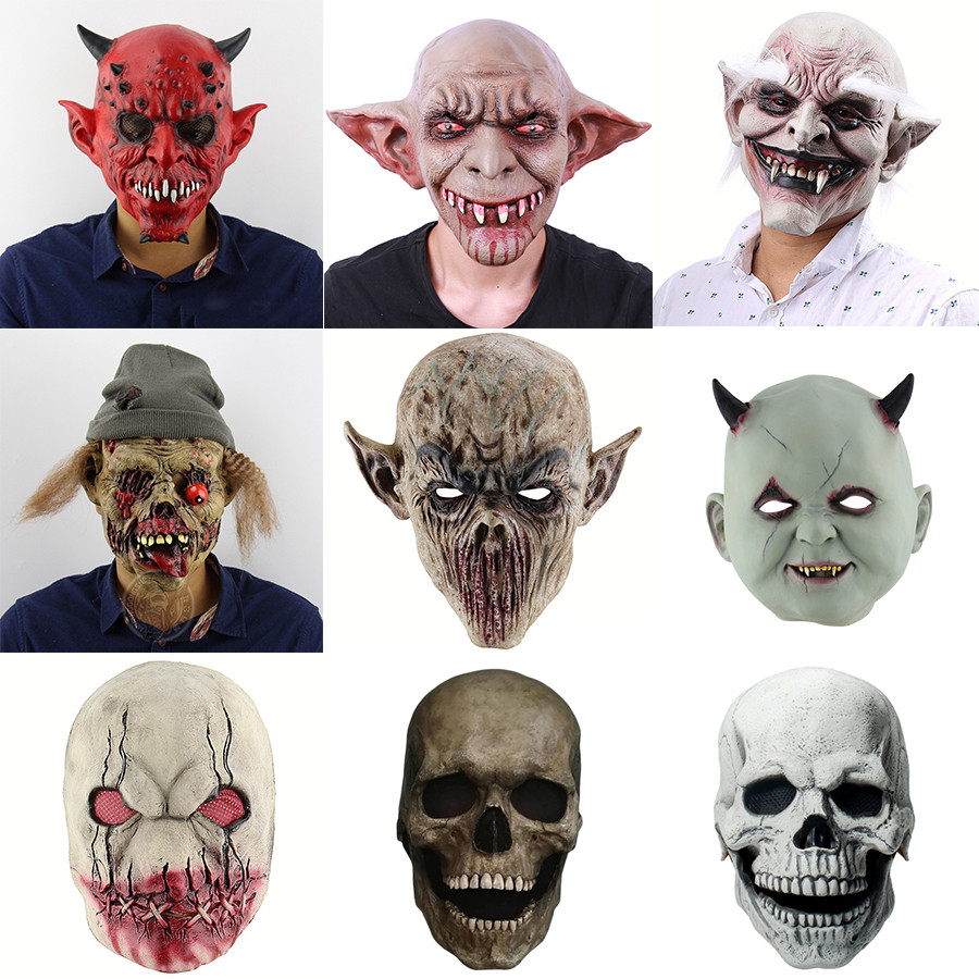 ผู้ใหญ่หน้ากากยาง Yaka Skull Mask Props สยองขวัญปีศาจหมวกฮาโลวีน Masquerade Party เครื่องแต่งกาย