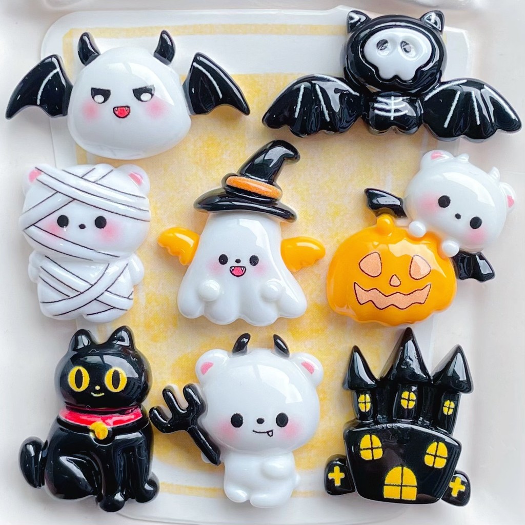 10 ชิ้น/เซ็ตฮาโลวีน Ghost ฟักทองแมวดําเรซิ่น Flatback สําหรับปัก Diy เคสโทรศัพท์ Scrapbooking อุปกรณ์เสริม