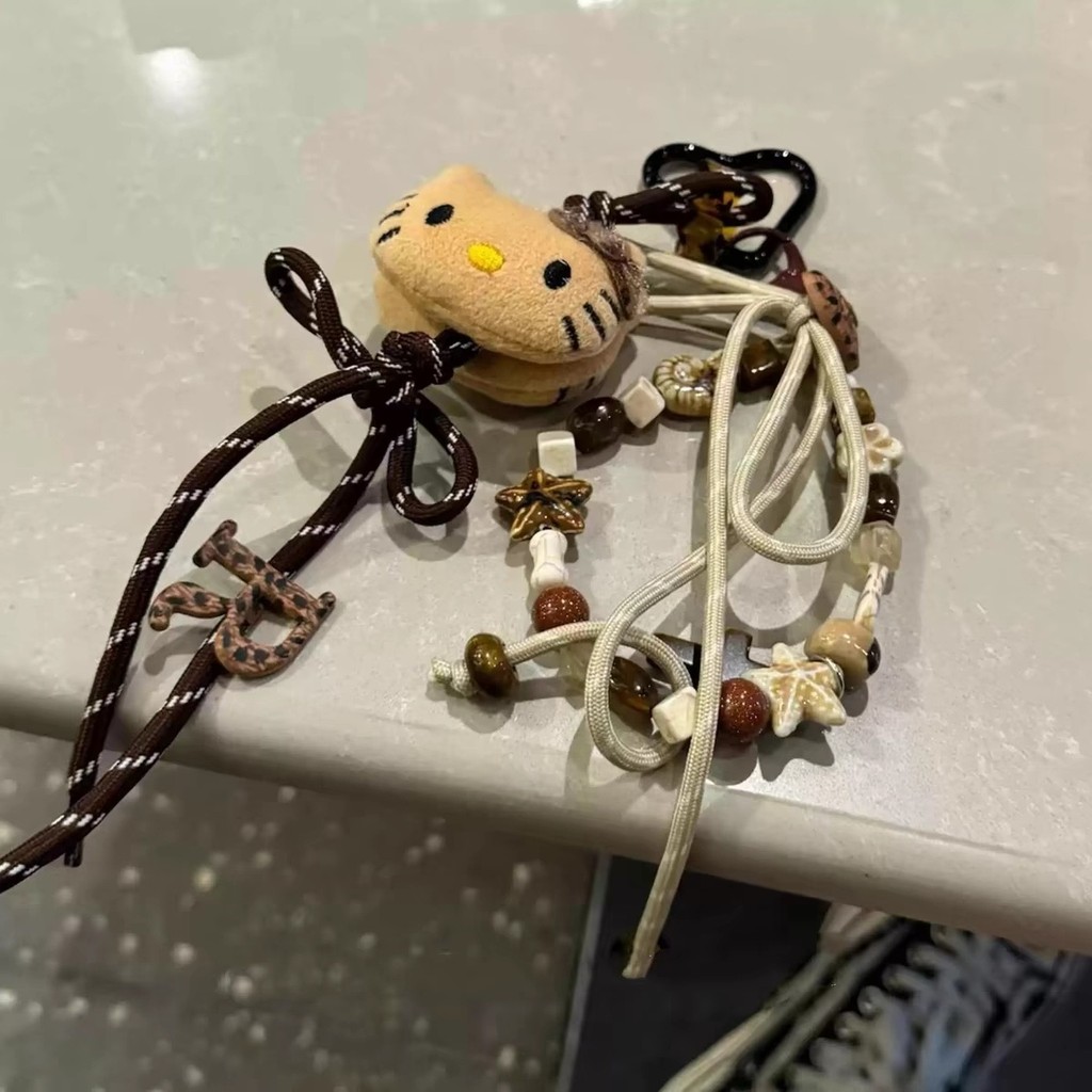 Plush Girl Leopard Print kt Cat Pendant Retro Beaded Pendant จี้ห้อยกระเป๋า miu Series Digital Lanyard Pendant