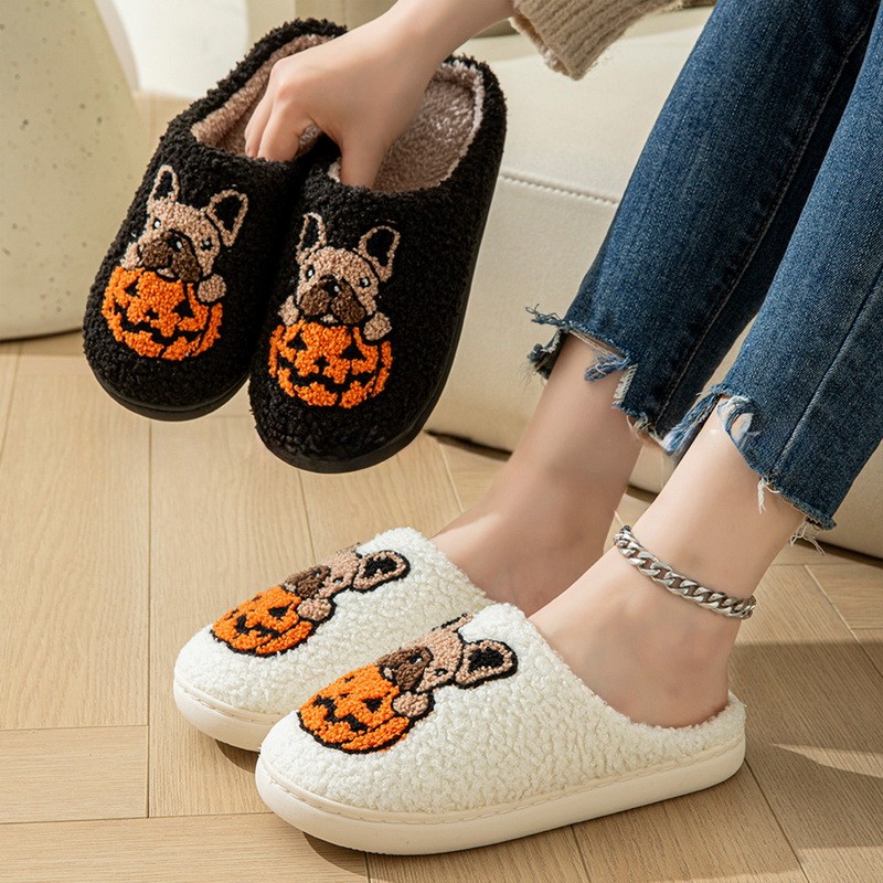 ฮาโลวีนน่ารักคุกกี้ฟักทองตลกแม่มดผู้หญิงรองเท้าแตะฤดูหนาวในร่ม Warm Soft Sole Comfy ห้องนอนผ้าฝ้าย Homeshoes