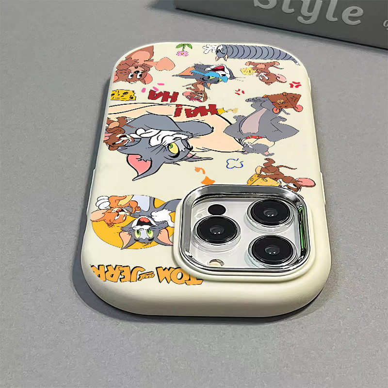 น่ารัก Tom Jerry รูปแบบเคสโทรศัพท์สําหรับ IPhone 11 12 13 14 15Pro Max Xr X XsMax 7 8 Plus Se2020 กรอบโลหะขนาดใหญ่เคสโทรศัพท์