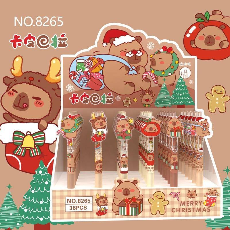 สุ่ม 1 ชิ้นธีมคริสต์มาส Capybara ปากกาเจลอะคริลิค 0.5 มิลลิเมตร Kawaii การ์ตูนกดปากกา Neutral ปากกาของขวัญวันเกิด