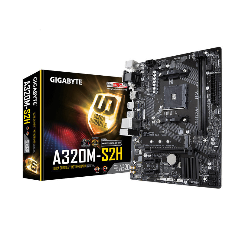 (มือสอง) Gigabyte A320M-S2H ซ็อกเก็ตเมนบอร์ด AM4 DDR4 DIMM โดยใช้ชิปเซ็ต AMD A320 Micro ATX