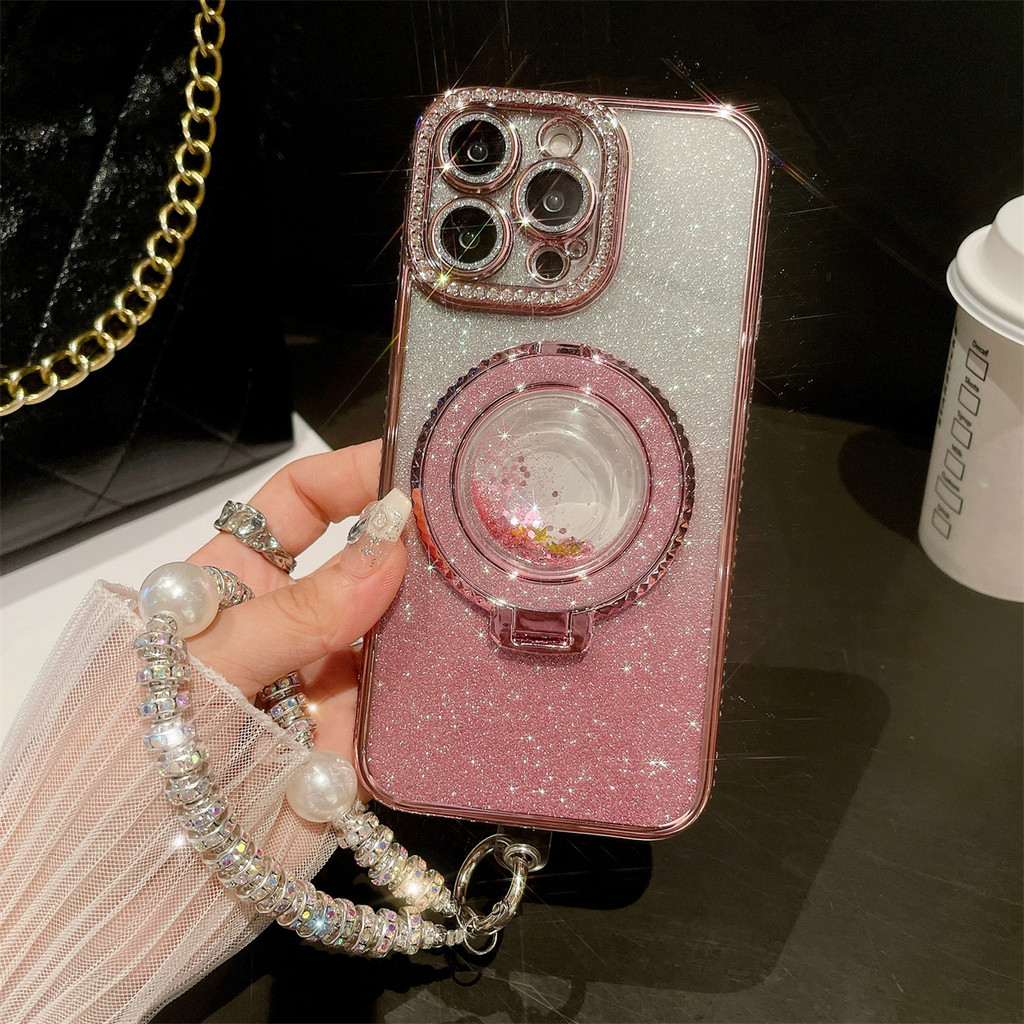 Creative stand สร้อยข้อมือเคสโทรศัพท์สําหรับ iPhone 16 12 13 14 15 pro max 16 15 plus เลนส์ป้องกันกล้อง TPU soft case เคสโทรศัพท์