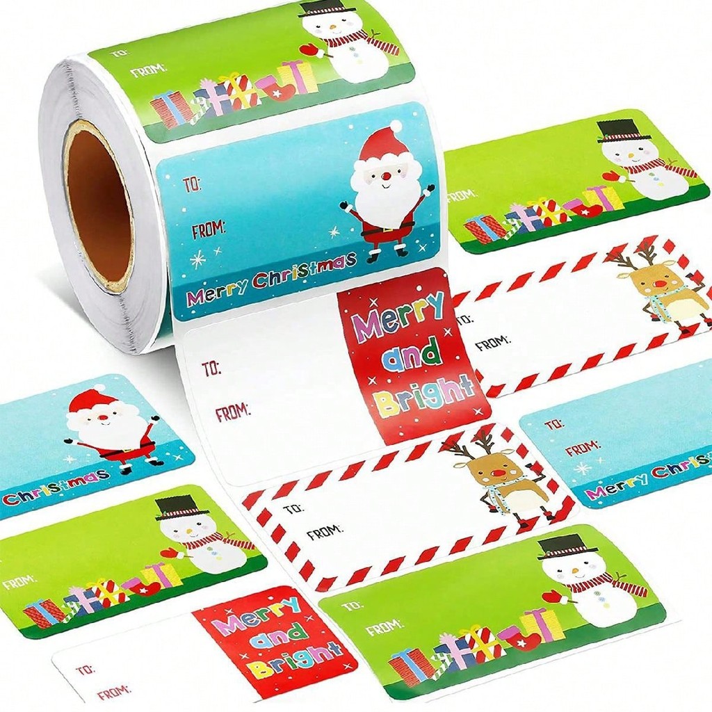 500 ชิ้นคริสต์มาสฉลากสติกเกอร์กาวตนเอง Santa Snowmen ต้นคริสต์มาสกวางเทศกาลวันเกิดงานแต่งงานวันหยุดตกแต่งตกแต่งปัจจุบันป้ายกาวในตัวป้ายชื่อสติกเกอร์ w