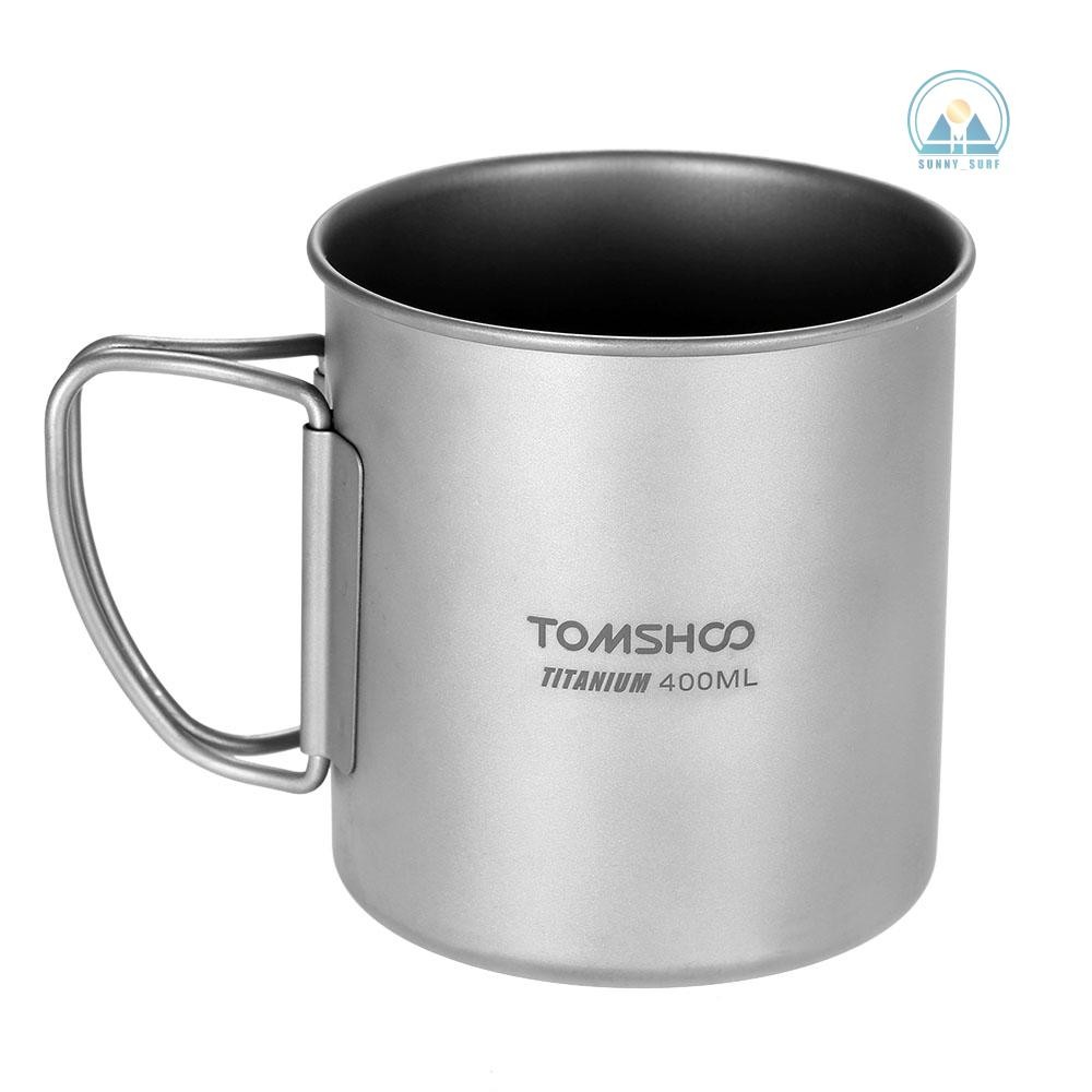 Spssth TOMSHOO 400ml Titanium Cup Outdoor Portable Camping Picnic Water Cup Mug with Folding Handle