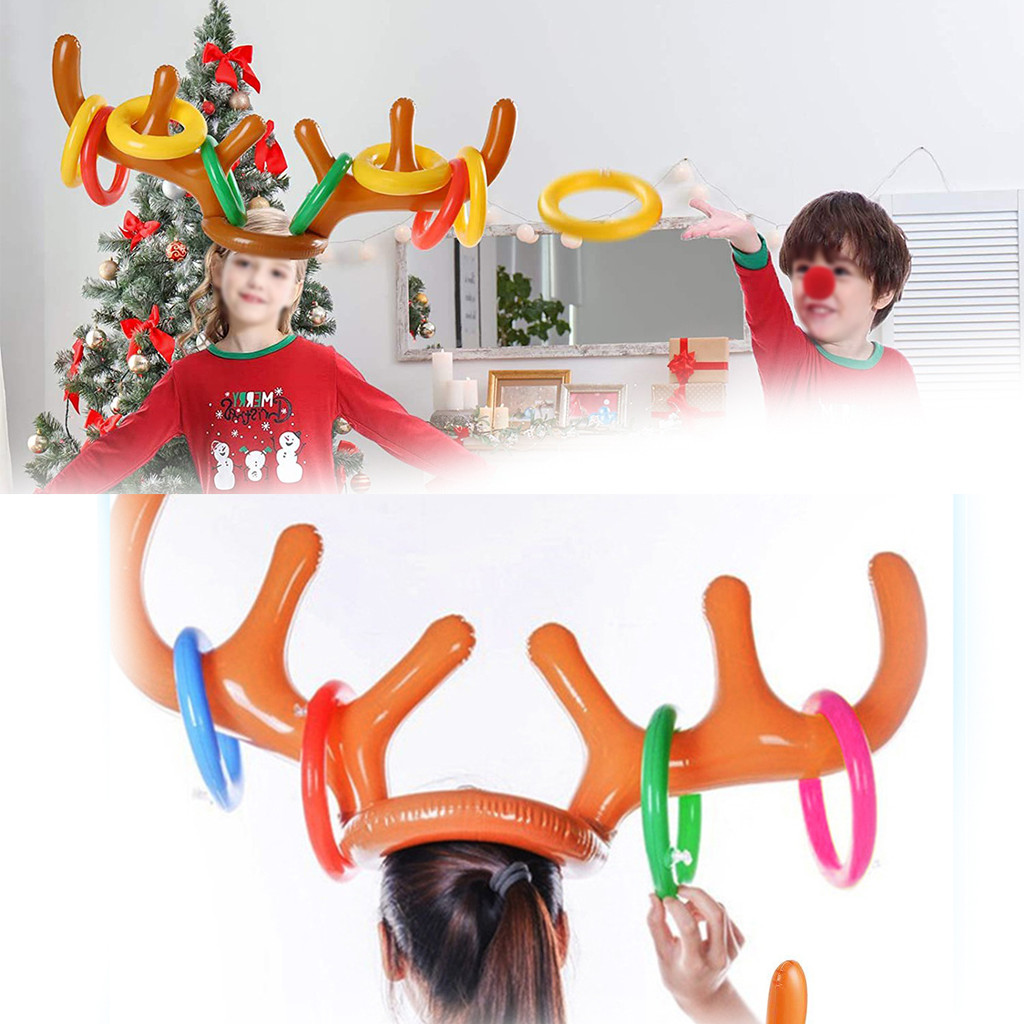 ตลกคริสต์มาส Inflatable Reindeer Antler หมวกแหวน Toss ครอบครัวเกมเด็กของขวัญของเล่น Xmas Party Supplies สวัสดีปีใหม่คริสต์มาสตกแต่งบ้าน