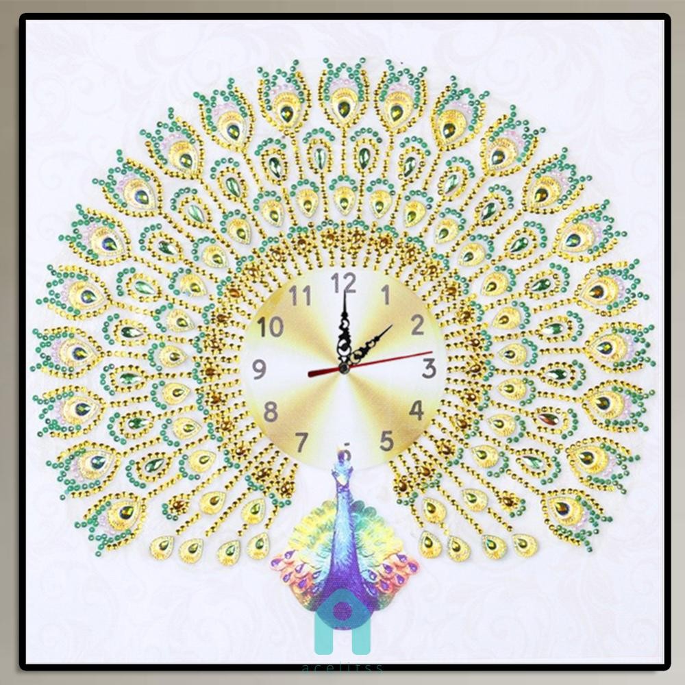 Diy Peafowl รูปพิเศษภาพวาดเพชรเย็บปักถักร้อยนาฬิกาแขวนห้องนอน Deco [Acelit.th]