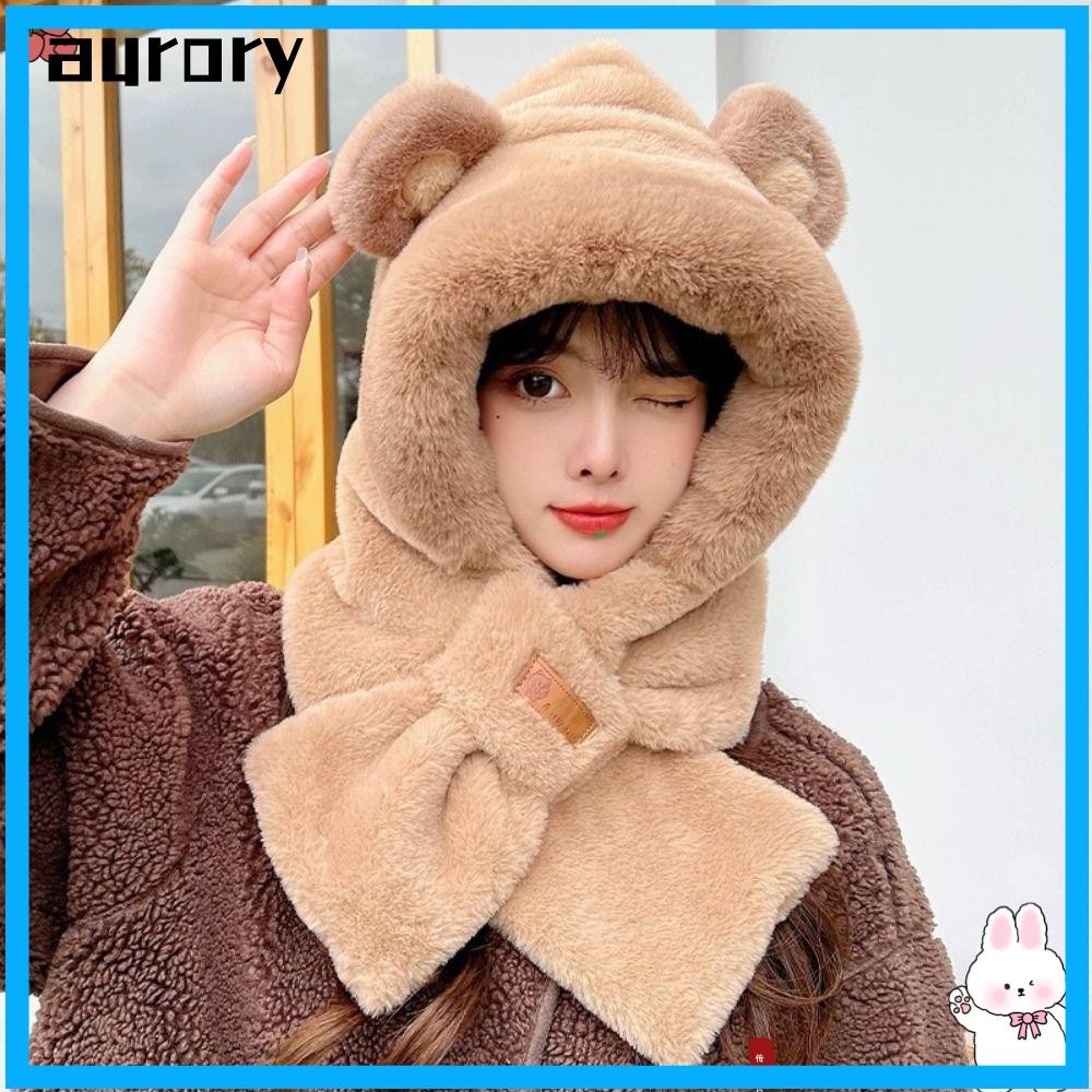 อาโรรี่ แบบบูรณาการหมวกผ้าพันคอ, หรูหรา กันลม หมวกบีนนี่ผ้าพันคอ,ฤดูหนาวที่อบอุ่นสบายๆนุ่มป้องกันหูหมวกสําหรับผู้หญิง