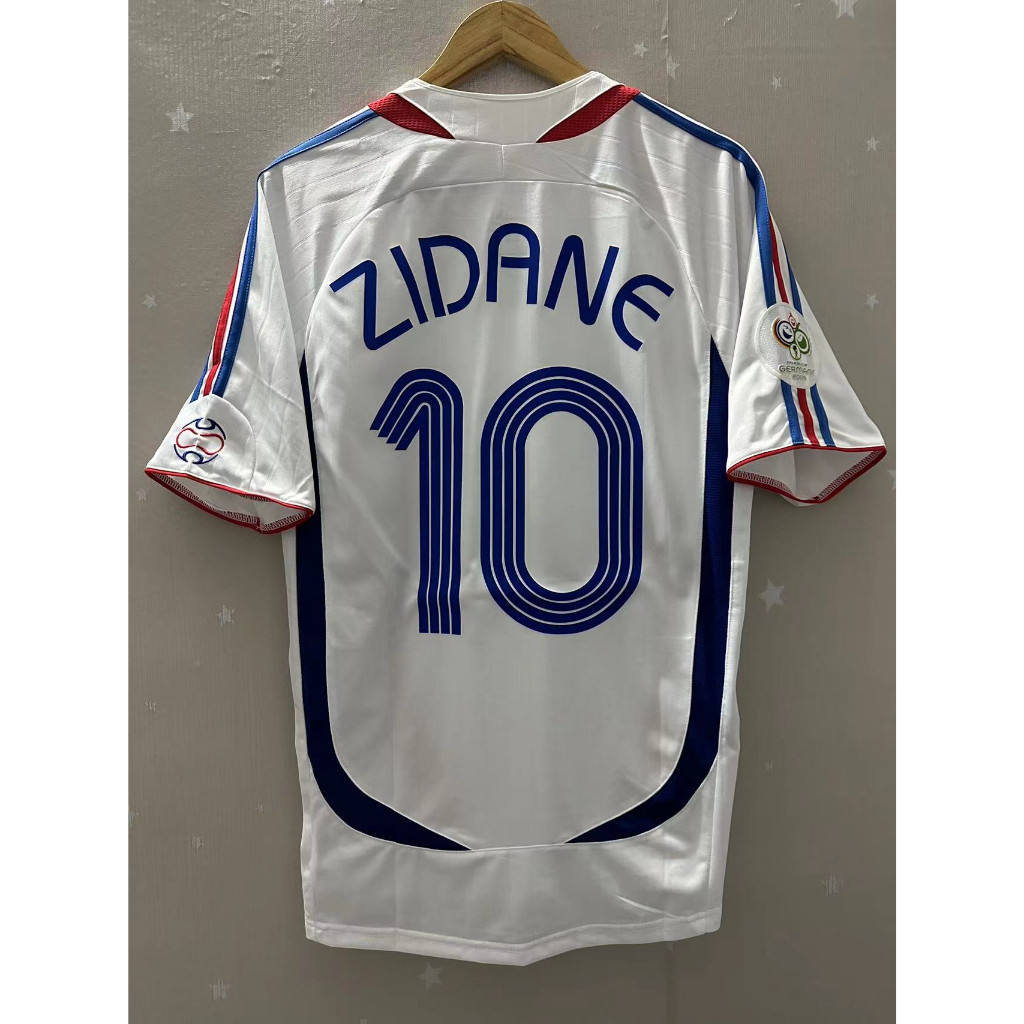 2006 ฝรั่งเศสคุณภาพสูง Away Retro ฟุตบอล Jersey เสื้อยืดที่กําหนดเองเสื้อฟุตบอล HENRY ZIDANE