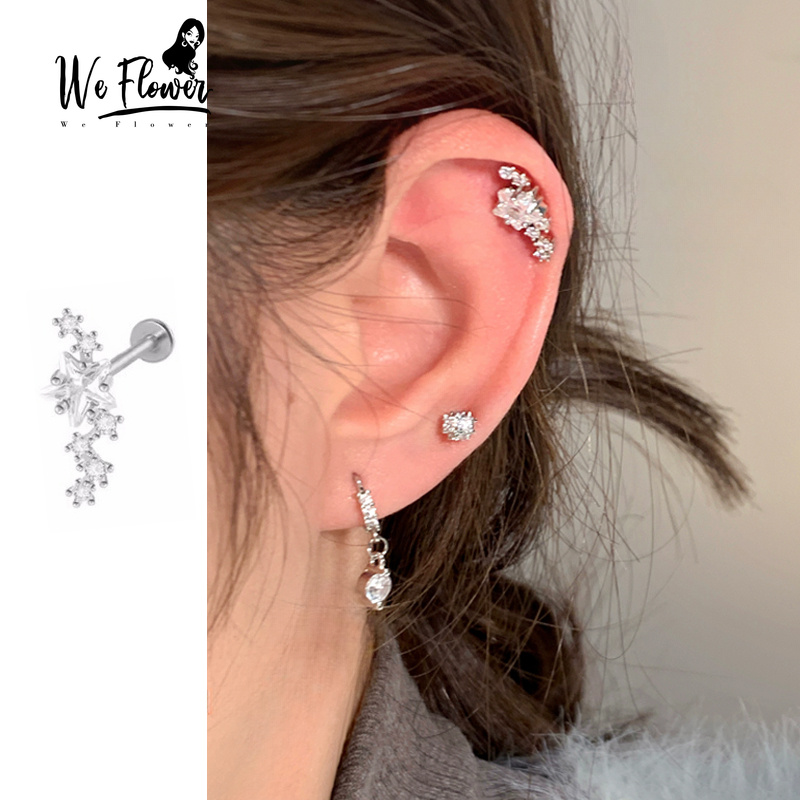 เราดอกไม้ 1PC หรูหรา S925 เงิน Shining คริสตัล Star Pierced สกรูต่างหูผู้หญิงหญิง Hypoallergenic หู Studs เครื่องประดับ
