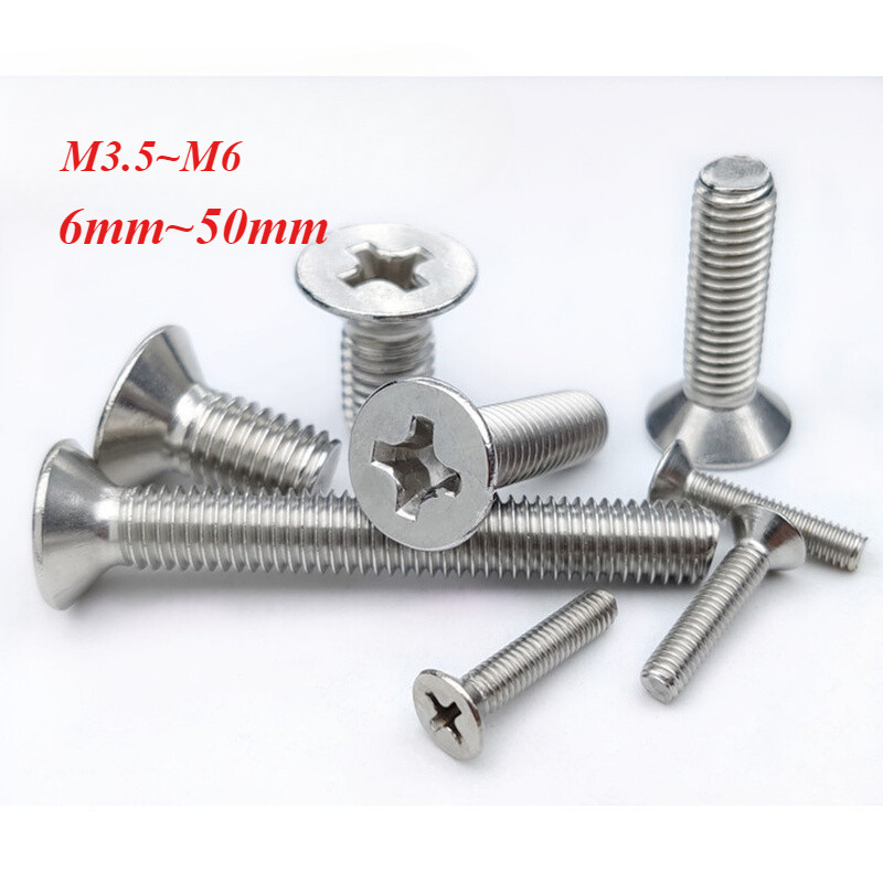 [FWM]สแตนเลสสตีล 304 หัว Countersunk Cross Groove สกรูหัวแบน Phillips Flat Head Bolt สกรูขนาดเล็กอิเล็กทรอนิกส์ M3.5M4M6M6