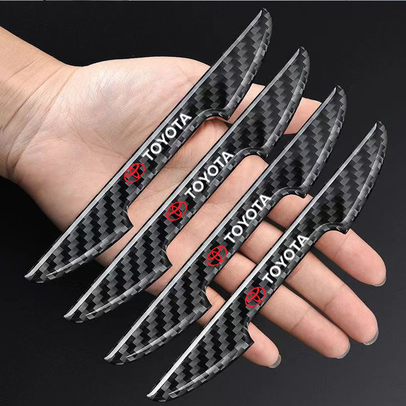 [ พร้อมส่ง]4ชิ้น Toyota/โตโยต้า คาร์บอนไฟเบอร์ ซิลิโคนกันกระแทกขอบประตูรถ​ ลายเคฟล่า ซิลิโคนกันรอยที่จับประตูรถยนต์ สำหรับ Toyota GR Gazoo Racing GR Sport VIos Yaris Corolla Cross CHR Avanza Fortuner Rush