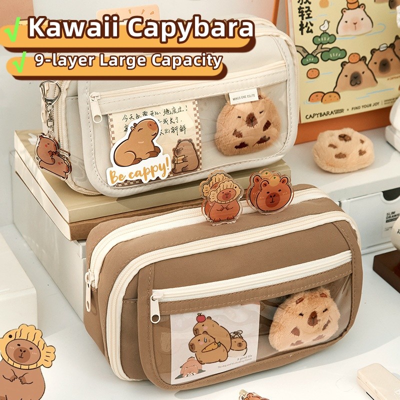 กระเป๋าดินสอนักเรียนน่ารัก Catonn Kawaii Capybara เครื่องเขียน 9 ชั้นขนาดใหญ่ความจุเครื่องเขียนโรงเรียน Organizer Supply