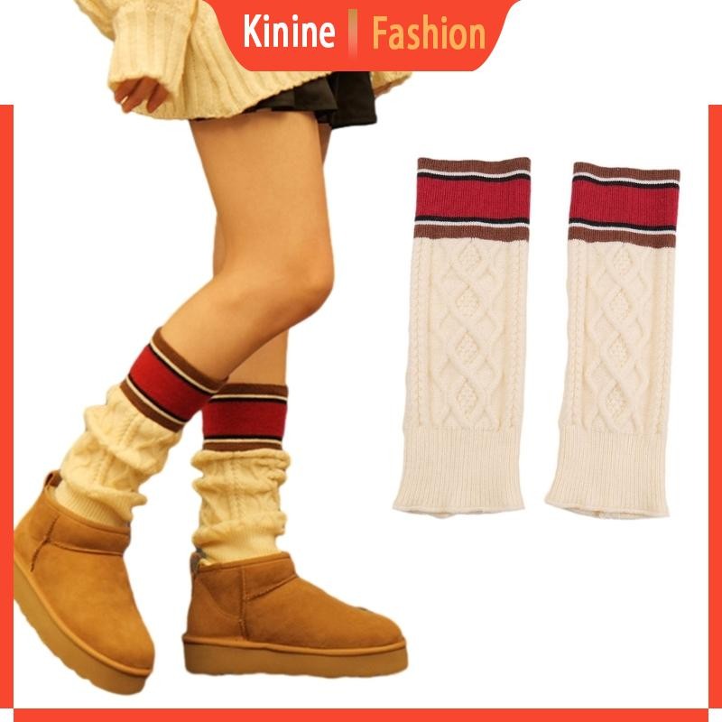 Kin ผู้หญิงหลวม Slouch ขาอุ่น Colorblock ลายสายถักถุงเท้าบูตหิมะ