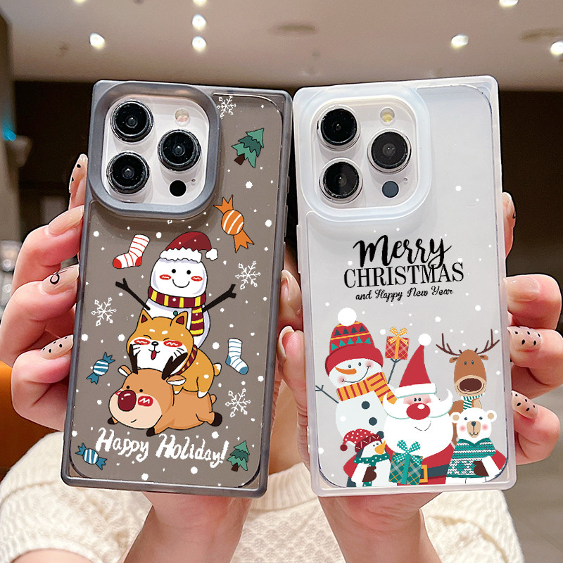 เคสโทรศัพท์คริสต์มาส สําหรับ iPhone 13 16 15 Pro 14 Plus 12 11 รูปแบบซานต้าสแควร์ขอบนุ่มเคสโทรศัพท์