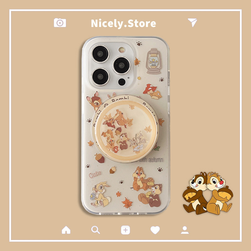 ชิปการ์ตูน n Dale กระรอก Elk Pine Cone แม่เหล็กชาร์จไร้สายผู้ถือขาตั้งเคสโทรศัพท์สําหรับ iPhone 16 15 14 13 12 Pro Max iPhone16 IMD Anti-scratch ฝาหลัง