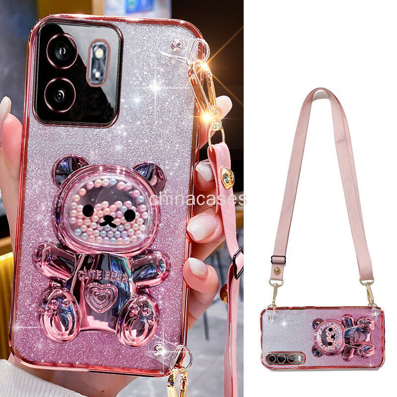 ปลอก Infinix สมาร์ท 9 ร้อน 50i 4G X6532 X6531 Smart9 Hot50i NFC เคสโทรศัพท์ Electroplating Glitter 3D วงเล็บกรณีCrossbody Lanyardแผ่นดินไหวเกราะป้องกันฝาครอบ